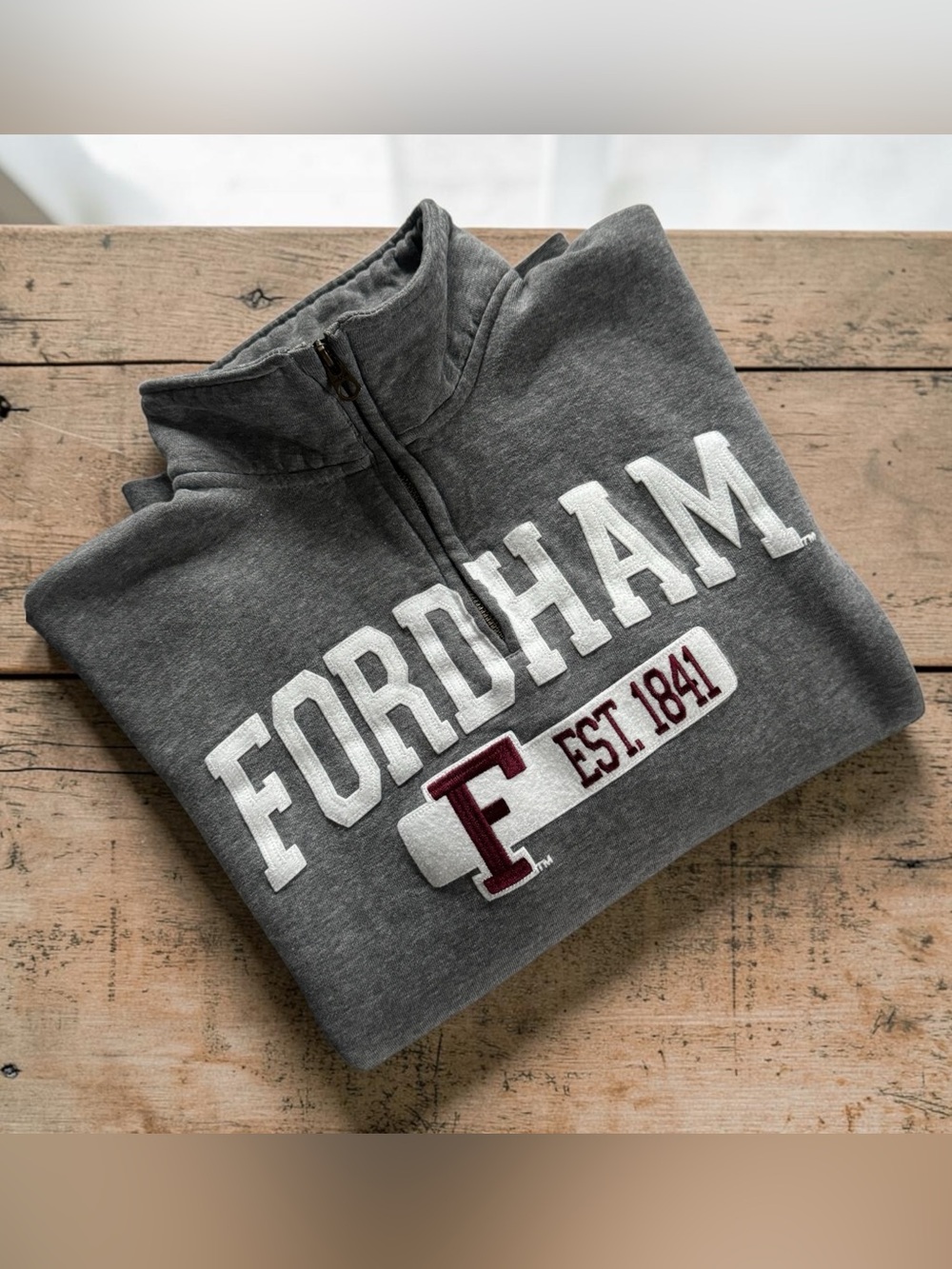 Vintage JanSport Fordham University Embroidered  1/4 Zip Gray Sweatshirt Men L